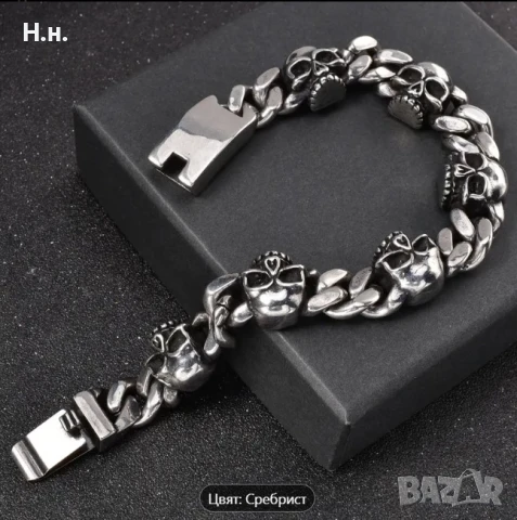 Масивна гривна с черепи, снимка 3 - Гривни - 50717188