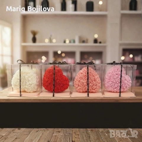 Декоративно сърце от изкуствени рози в подаръчна кутия, снимка 5 - Декорация за дома - 53047941