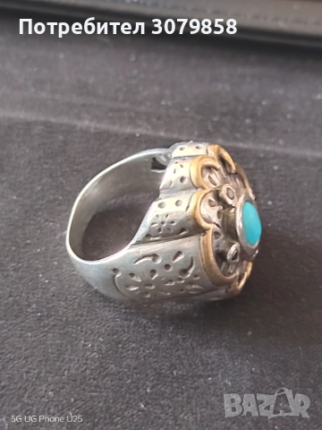 Голям сребърен с позлата, снимка 3 - Пръстени - 52719648