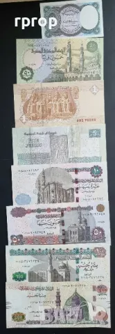 Египет.
8 бр банкноти.
5 и 50  пиастъра.
1, 5, 10, 50, 100 и 200 паунда.
UNC., снимка 6 - Нумизматика и бонистика - 49175036