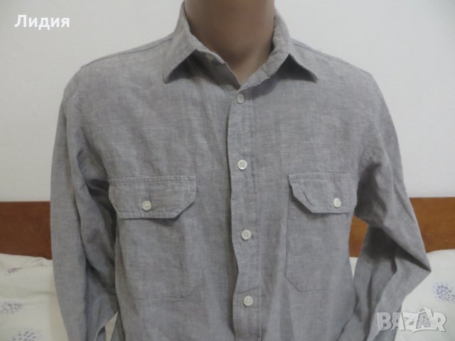 Мъжка риза с дълъг ръкав от лен Dressmann, снимка 2 - Ризи - 27428518
