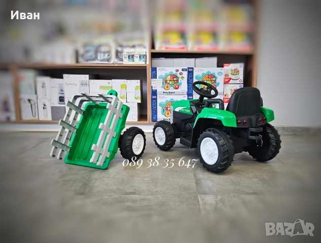 ТОП ЦЕНА!НОВО!Детски акумулаторен трактор с ремарке Dallas GREEN с 12V батерия,дистанционно,USB, снимка 7 - Детски велосипеди, триколки и коли - 52047677