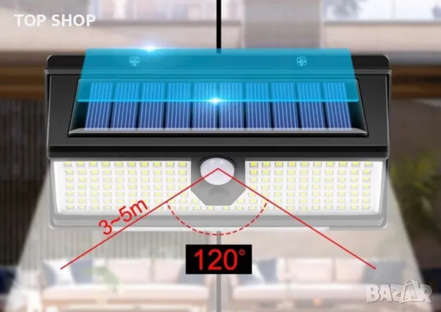 ARRANGO Соларна IP65 водоустойчива Ултра мощна 190LED лампа 2000 lm, сензор за движение, снимка 7 - Соларни лампи - 49308617