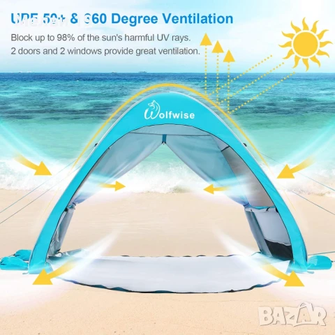 Pop-up палатка за плаж WolfWise UPF 50+, снимка 4 - Палатки - 50616198