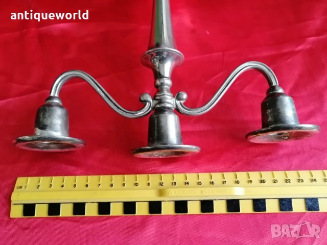 Стар ПОСРЕБРЕН Свещник Тройка, снимка 5 - Антикварни и старинни предмети - 28125508