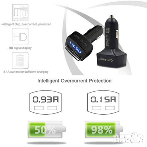 Зарядно устройство за автомобил 4 в 1 Dual-USB 12-24V, снимка 2 - Зарядни за кола - 44908227