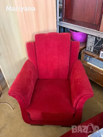 Червен фотьойл с текстилна тапицерия, снимка 3 - Дивани и мека мебел - 50066440