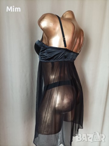 75 С Черна нощница със сатенена бриджитка с чокър, снимка 3 - Корсети, бюстиета, топове - 40846614