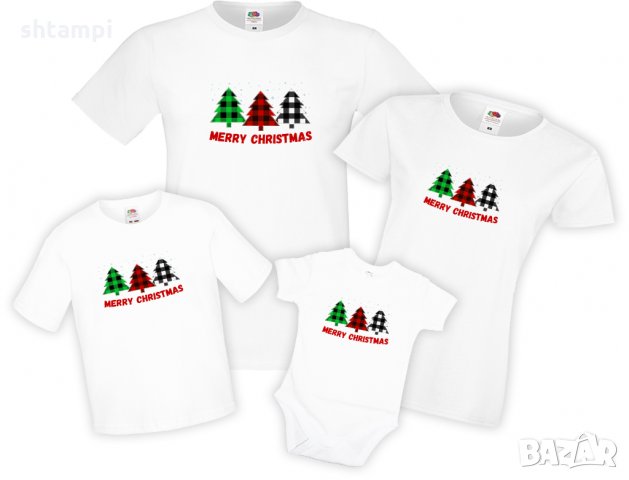 Семеен комплект Весела Коледа семеен черен комплект биволско дърво, снимка 2 - Тениски - 34825531