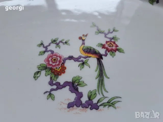 голямо елипсовидно порцеланово плато с цветя и райски птици  Limoges 8/5, снимка 4 - Сервизи - 49939077