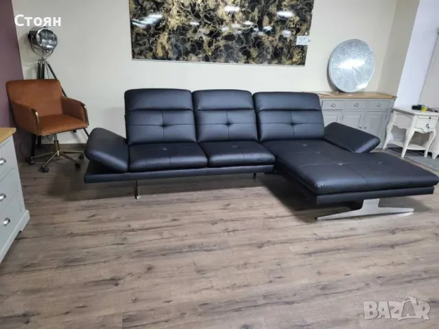 ПРОМОЦИЯ!!! Черен кожен ъглов диван "DANA", снимка 8 - Дивани и мека мебел - 48306668