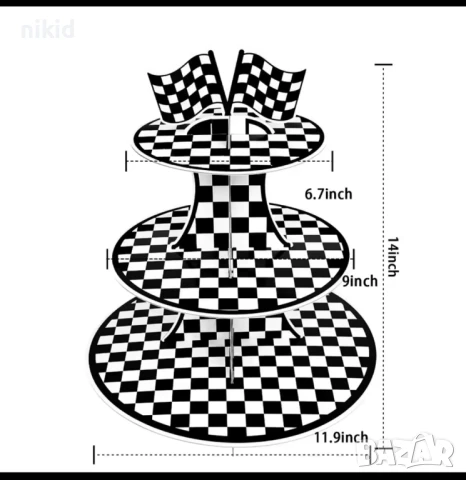 3 етажна Рали Черно бяла Триетажна поставка стойка за мъфини картонена кексчета, снимка 2 - Други - 51371683