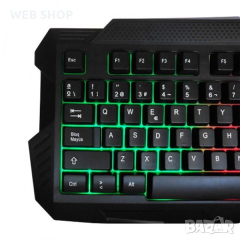 Светеща гейминг клавиатура с ергономичен дизайн и кабел, снимка 2 - Клавиатури и мишки - 32406375