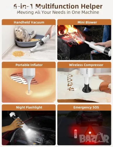 Ръчна прахосмукачка Chuboor безжична акумулаторна помпа за кола 14 000 Pa мощна мини ръчна, снимка 6 - Аксесоари и консумативи - 49064980