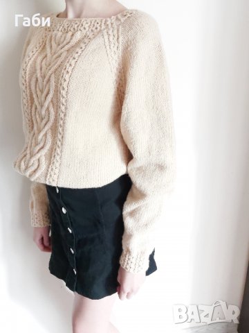 Ръчно плетен пуловер с аранови елементи , снимка 12 - Блузи с дълъг ръкав и пуловери - 23873451