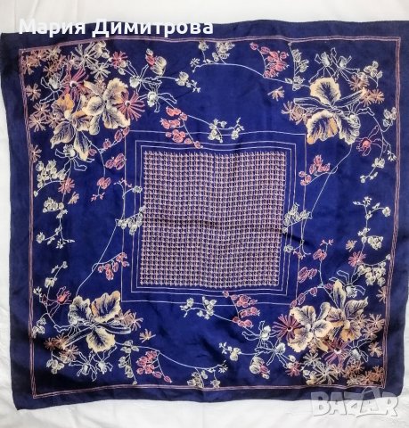 Тъмно син шал с цветя 80/75, снимка 1 - Шалове - 37340709