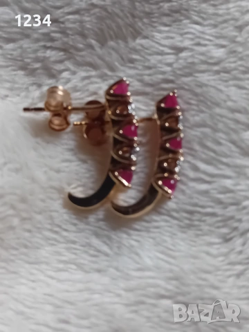 Винтидж златни обеци с рубини и диаманти, снимка 7 - Обеци - 53509606
