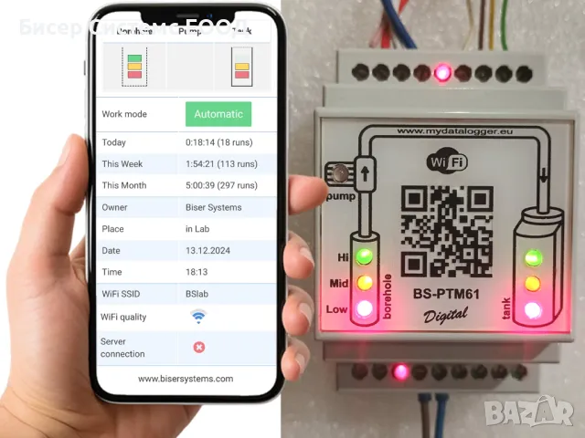 BS-PTM61-WiFi - Управление на помпа в сондаж или кладенец за следене и запълване на резервоар, снимка 7 - Друга електроника - 48433497