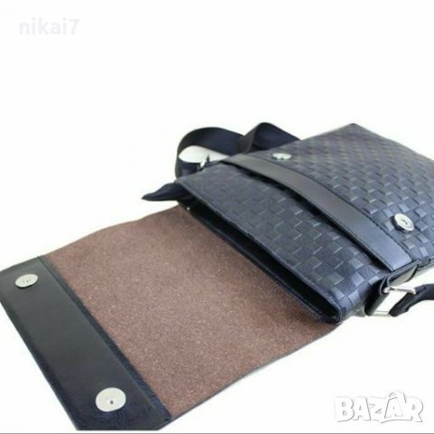 мъжка чанта кожена с презрамка за през гърди шах мат черна, снимка 8 - Чанти - 28036004