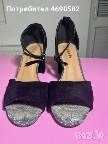 Черни велурени токчета 7см, снимка 2 - Дамски обувки на ток - 53047324