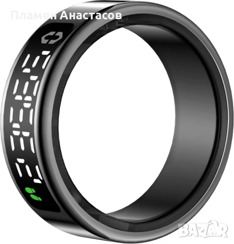 Смарт пръстен с LED дисплей – фитнес и здравен тракер, пулс, SpO₂, сън, IP68, черен (размер 12), снимка 4 - Смарт гривни - 53281099