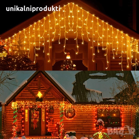 Външни коледни лампички завеса 12м с флаш ефект топла светлина , снимка 2 - Лед осветление - 52264281