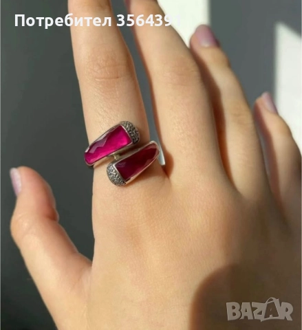 Сребърен пръстен с рубини , снимка 2 - Пръстени - 52403475