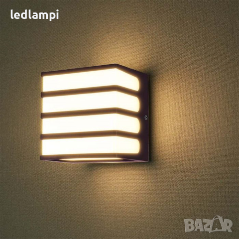 LED Стенен Осветител 8W Квадрат Тъмно Кафяв IP65, снимка 6 - Лампи за стена - 44876729