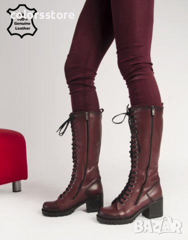 Равни ботуши - бордо ЕСТЕСТВЕНА кожа - 7705