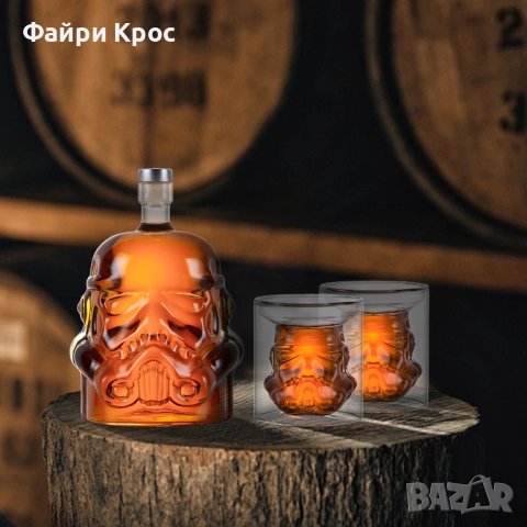 Комплект за уиски, стъклена бутилка Stormtrooper 750мл, 2 чаши Starwars подарък за мъже, снимка 3 - Подаръци за мъже - 52799122