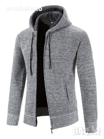 Ежедневно мъжко плетено яке с качулка и цип, 5цвята, снимка 14 - Якета - 43563868