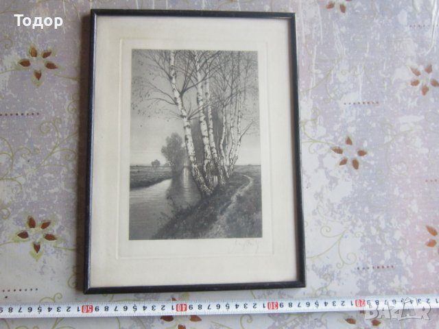 Стара картина офорт гравюра подписана 5, снимка 2 - Картини - 36922861