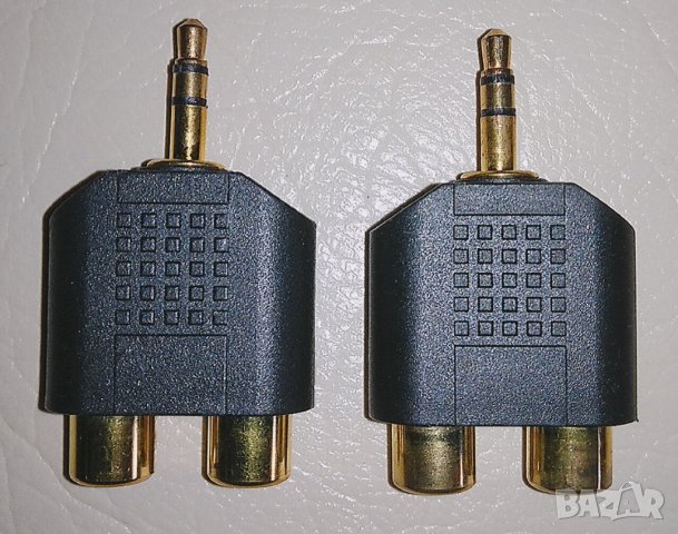 2 бр. позлатени 3.5 мм > чифт чинчове (RCA) стерео адаптер, снимка 1