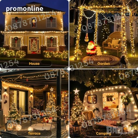 Верига 50м с 250бр светещи коледни лампички 3 цвята 8 режима светене, снимка 12 - Други - 52471479