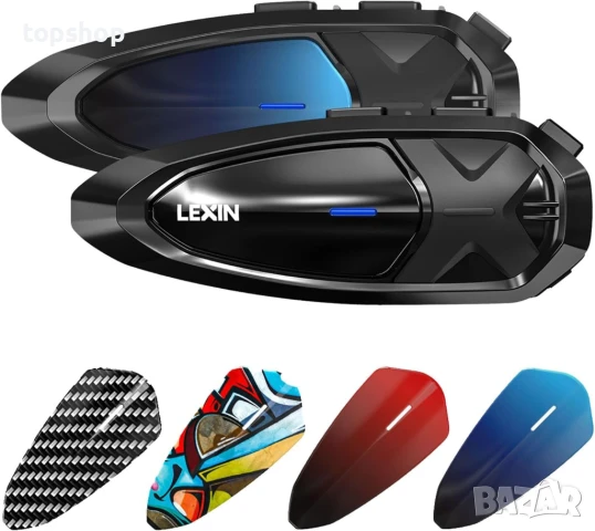 LEXIN GTX 2 броя Bluetooth интеркоми до 10 мотоциклетисти,  Шумопотискане, IP67...