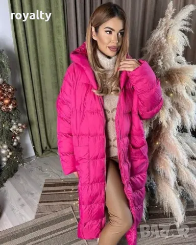 Розово дамско дълго зимно яке , снимка 2 - Якета - 49179480