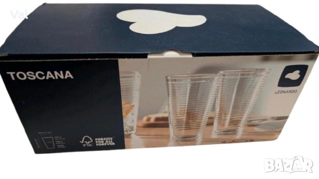 Елегантен комплект от 8 стъклени чаши Leonardo Toscana 330ml, снимка 5 - Чаши - 53038834