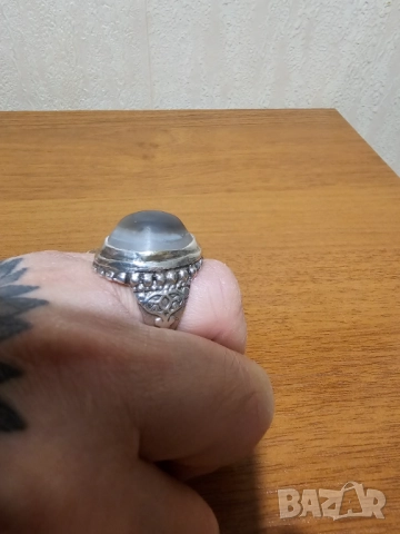 Огромен старинен  солиден сребърнен пръстен с голям камък ахат за ценители , снимка 4 - Пръстени - 52393731