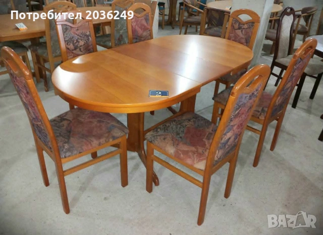 Комплект масивна разтегателна маса с 6 стола- внос, снимка 2 - Маси - 53066782