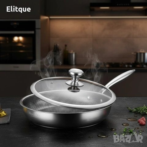 Тиган с капак Goldmann Fusionhex Pro, Дълбок, Незалепващо Покритие, Неръждаема стомана, снимка 2 - Съдове за готвене - 53535601