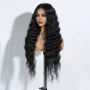 Черна вълнообразна синтетична перука 95 см, снимка 2
