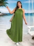 Прекрасна Дълга Маслинено Зелен Цвят Солей Рокля, снимка 2