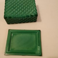 Бохемска стъклена малахитова кутия, снимка 4 - Антикварни и старинни предмети - 44052222