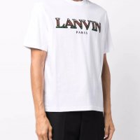 LANVIN White Embroidered Logo Мъжка Тениска size S, снимка 3 - Тениски - 37170551