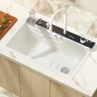 Модерна бяла мултифункционална кухненска мивка с двоен водопад, снимка 9 - Мивки - 43764823