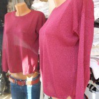 ИЗКЛЮЧИТЕЛНО КРАСИВА блуза в цвят малина с фина бляскава нишка в тъканта, снимка 3 - Тениски - 40380012