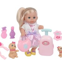 Кукла с розова рокля 2 кучета и аксесоари, снимка 1 - Кукли - 43297698