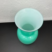 Стъклена ваза цвят тюркоаз. №4870, снимка 4 - Антикварни и старинни предмети - 43396875