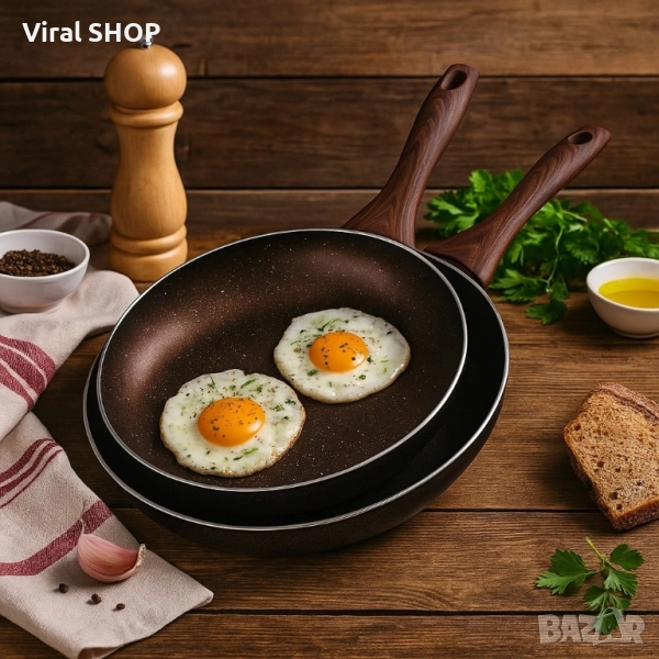 Комплект тигани 9Tnine-4419, 22/26см, Мраморно покритие, Кован алуминий, снимка 1