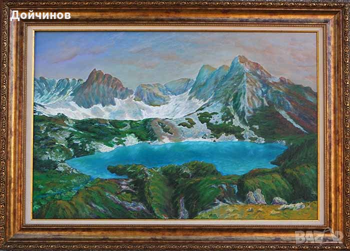 "Синаница по залез" - Пирин планина, маслени бои, платно, снимка 1